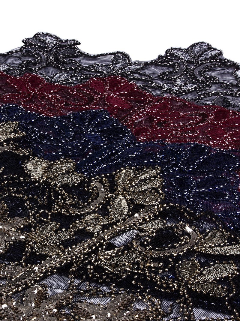 Vijiv Women's 1920s Shawl Deco Sequin Beaded Evening Cape Bolero Flapper Cover Up For Wedding Black Gold - Image 3